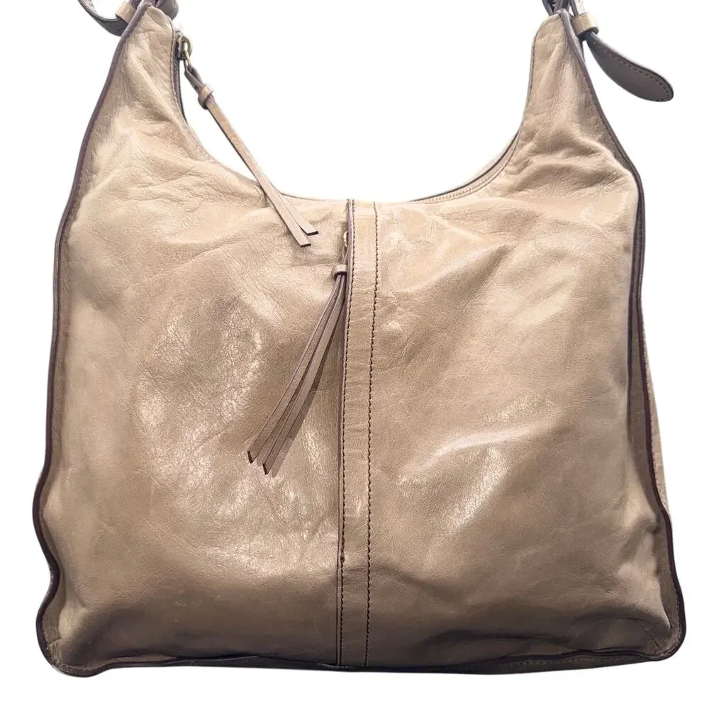 HOBO International Marley Leather Hobo Shoulder Bag Taupe Adjustable Strap